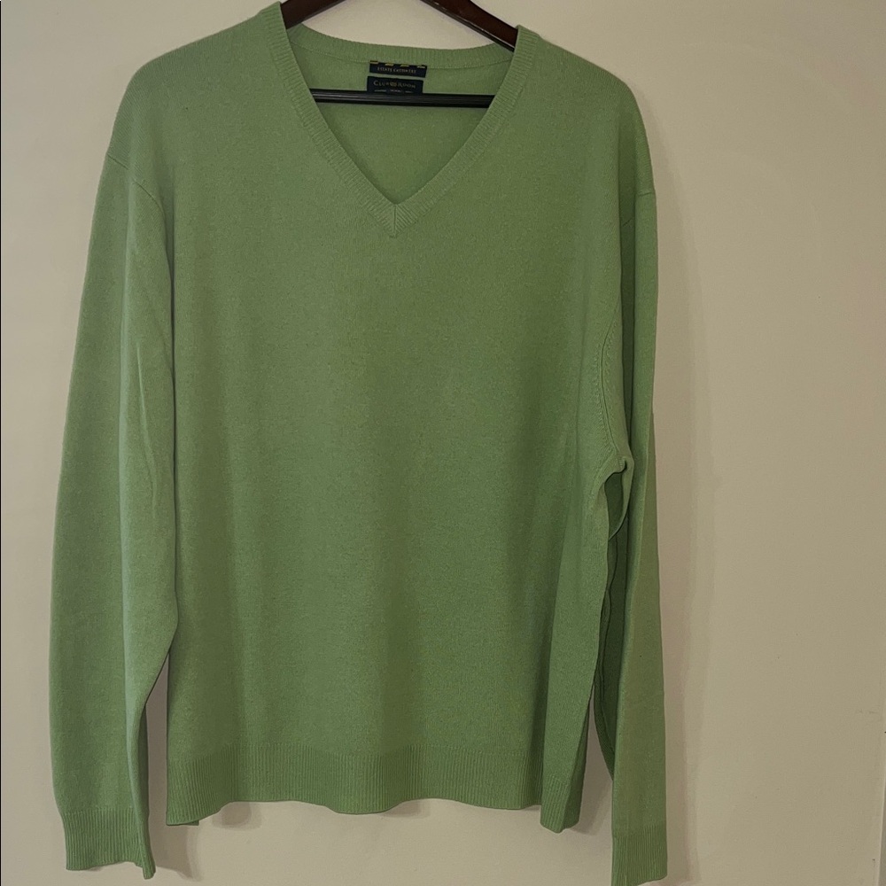 Club Room Men's Cashmere Soft Green V-Neck Sweater